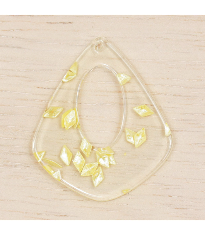 Pendentif Goutte en acrylique Jaune avec des éclats Jaunes