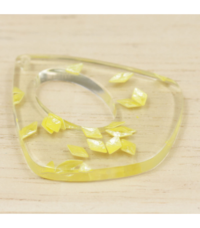 Pendentif Goutte en acrylique Jaune avec des éclats Jaunes Profil