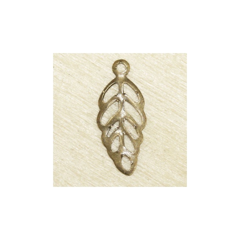 Breloque fine - Feuille ajourée - 13x6mm - Bronze