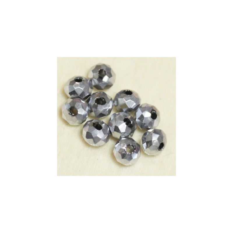 Perles en cristal à facettes - Coussin  - 3x4mm - Argenté Opaque - Lot de 50