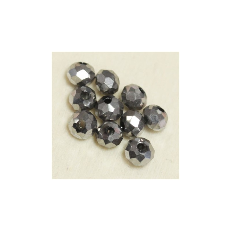 Perles en cristal à facettes - Coussin  - 3x4mm - Argenté Foncé Opaque - Lot de 50