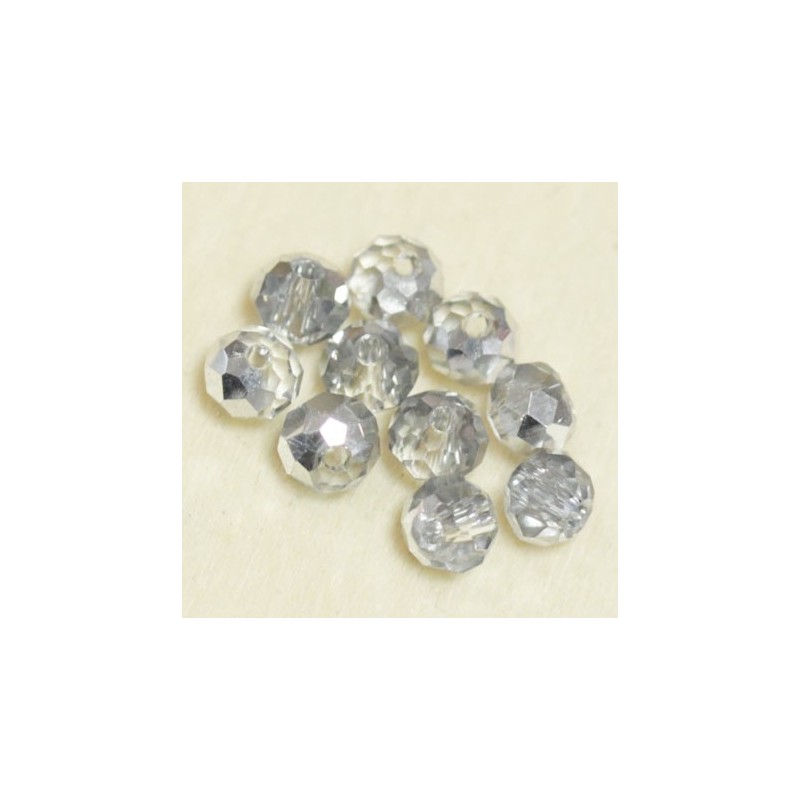 Perles en cristal à facettes - Coussin  - 3x4mm - Argenté Transparent Irisé - Lot de 50