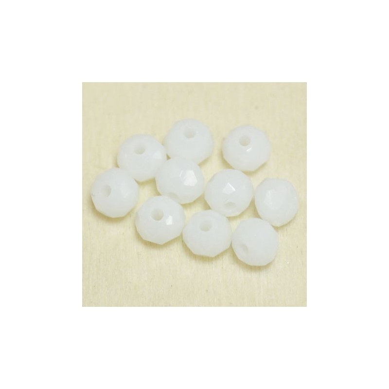 Perles en cristal à facettes - Coussin  - 3x4mm - Blanc Opaque - Lot de 50