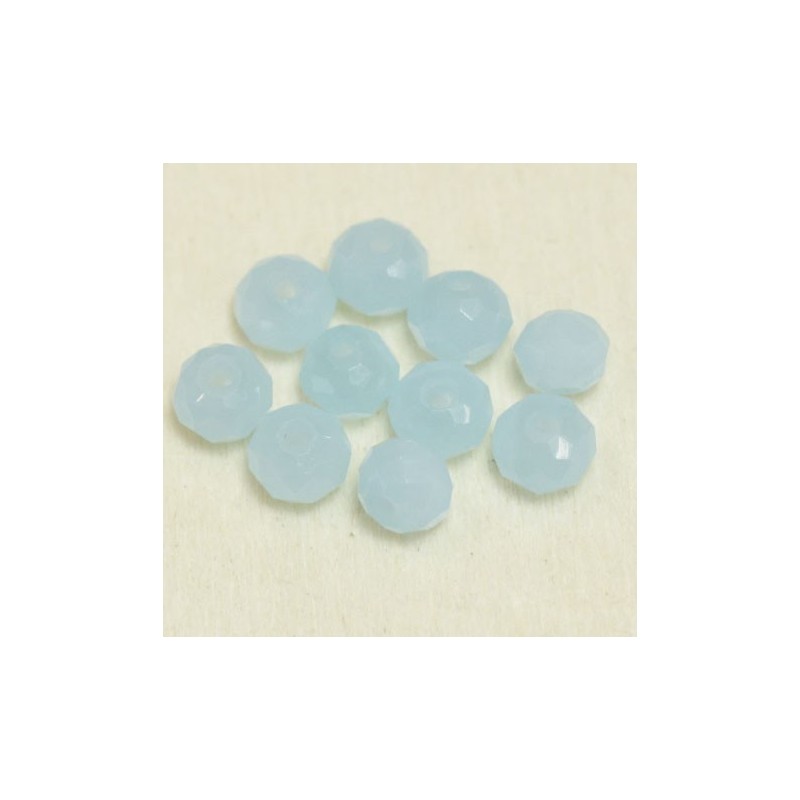 Perles en cristal à facettes - Coussin  - 3x4mm - Bleu Ciel Laiteux - Lot de 50