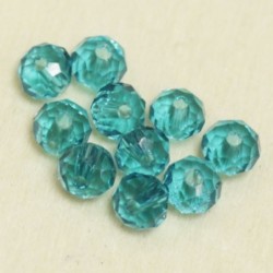 Perles en cristal à facettes - Coussin  - 3x4mm - Bleu Turquoise Foncé Transparent - Lot de 50