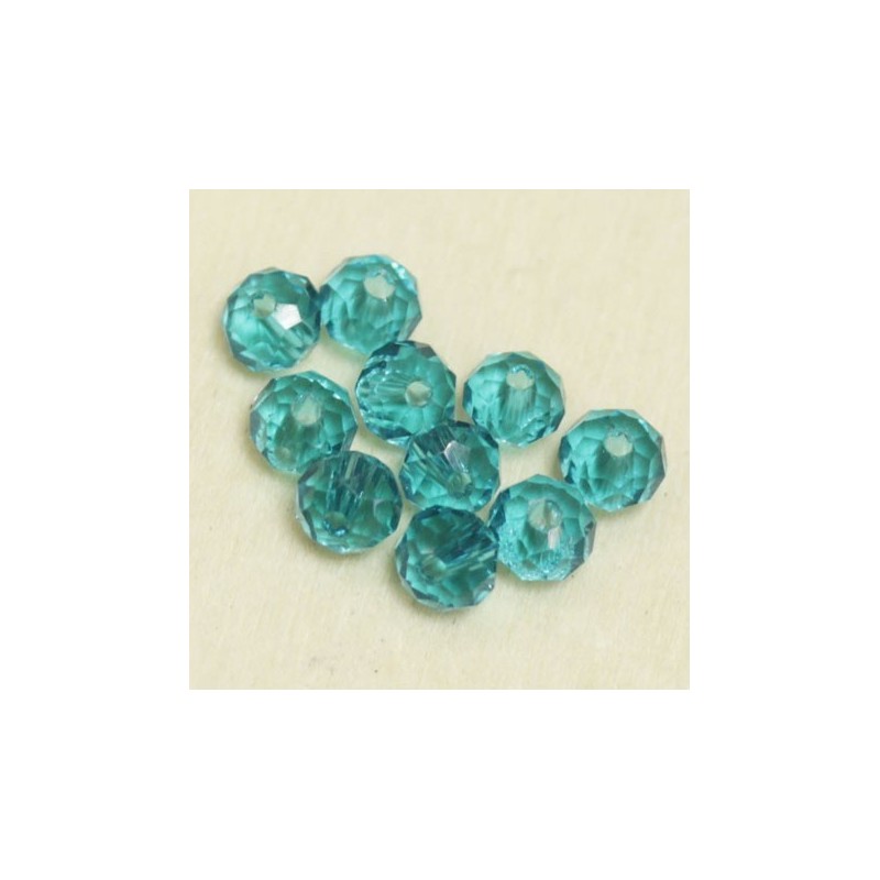 Perles en cristal à facettes - Coussin  - 3x4mm - Bleu Turquoise Foncé Transparent - Lot de 50