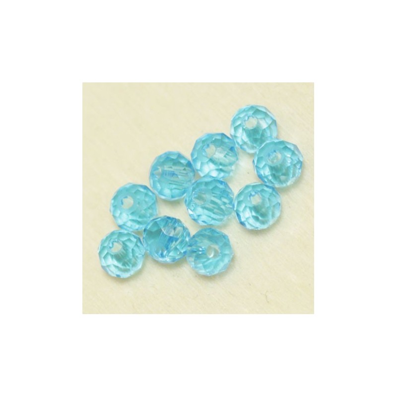 Perles en cristal à facettes - Coussin  - 3x4mm - Bleu Turquoise Transparent - Lot de 50