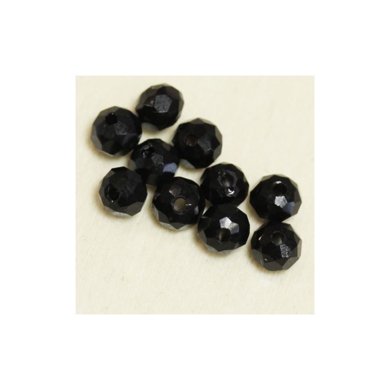 Perles en cristal à facettes - Coussin  - 3x4mm - Noir Opaque - Lot de 50