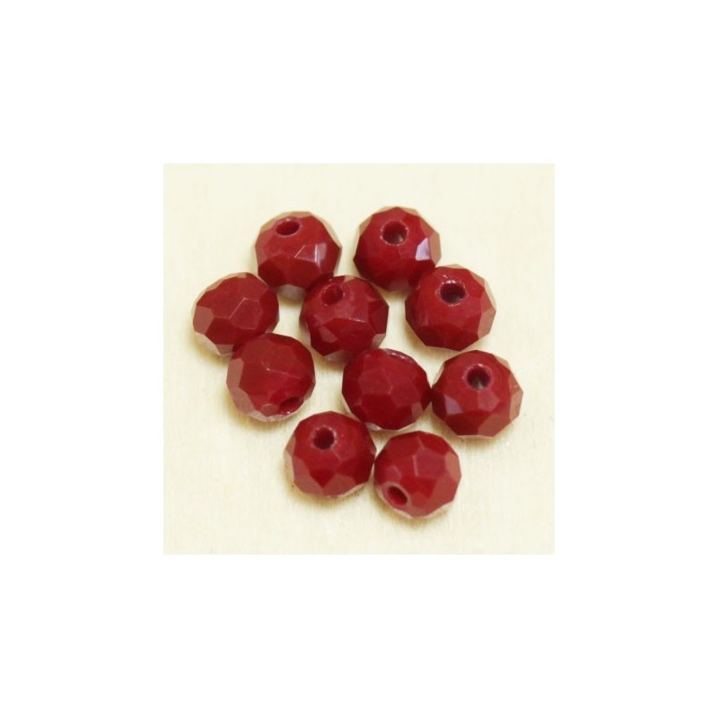 Perles en cristal à facettes - Coussin  - 3x4mm - Rouge Brique Opaque - Lot de 50
