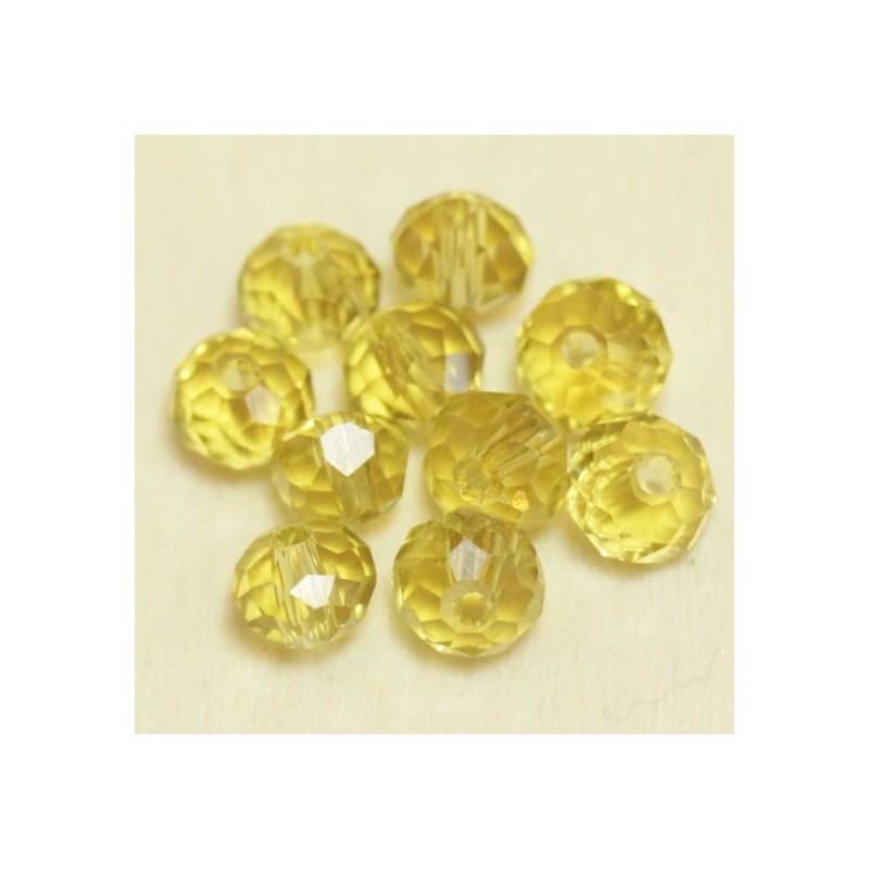 Perles en cristal à facettes - Coussin  - 4x5,5mm - Jaune Vert Transparent - Lot de 50