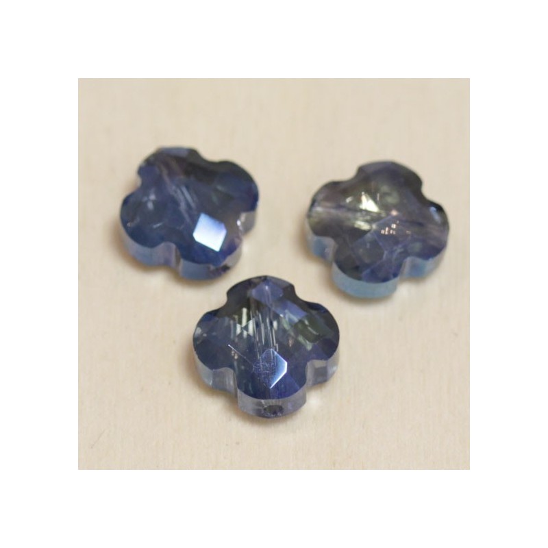 Perles en cristal à facettes  - Trèfle  12x12mm - Bleu Gris Transparent