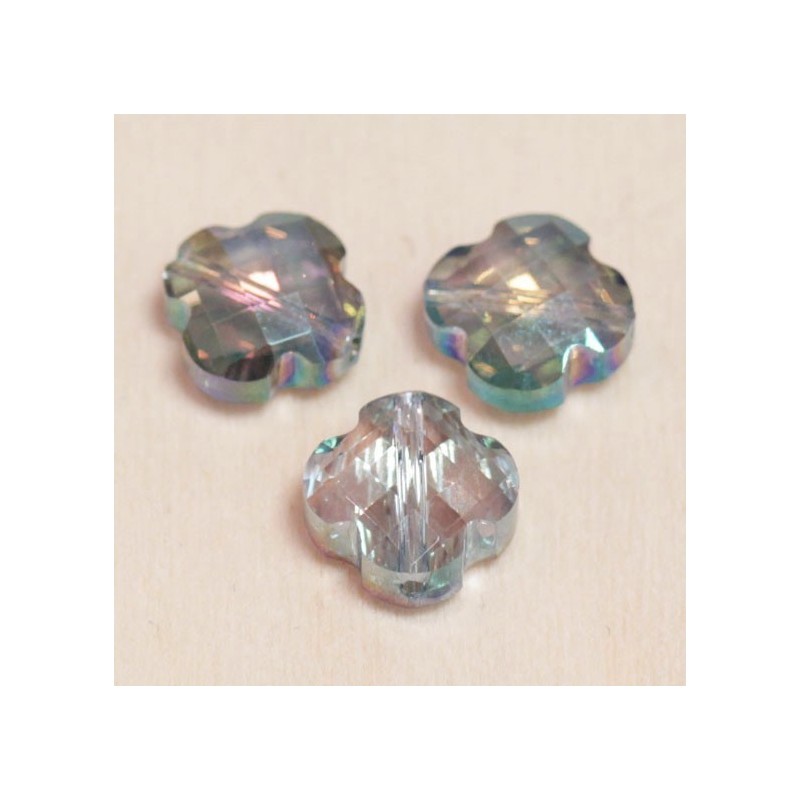 Perles en cristal à facettes  - Trèfle  12x12mm - Bleu Vert Ab Transparent