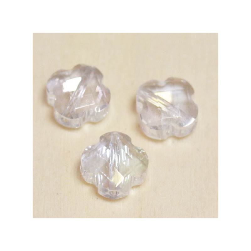 Perles en cristal à facettes  - Trèfle  12x12mm - Cristal Ab Transparent