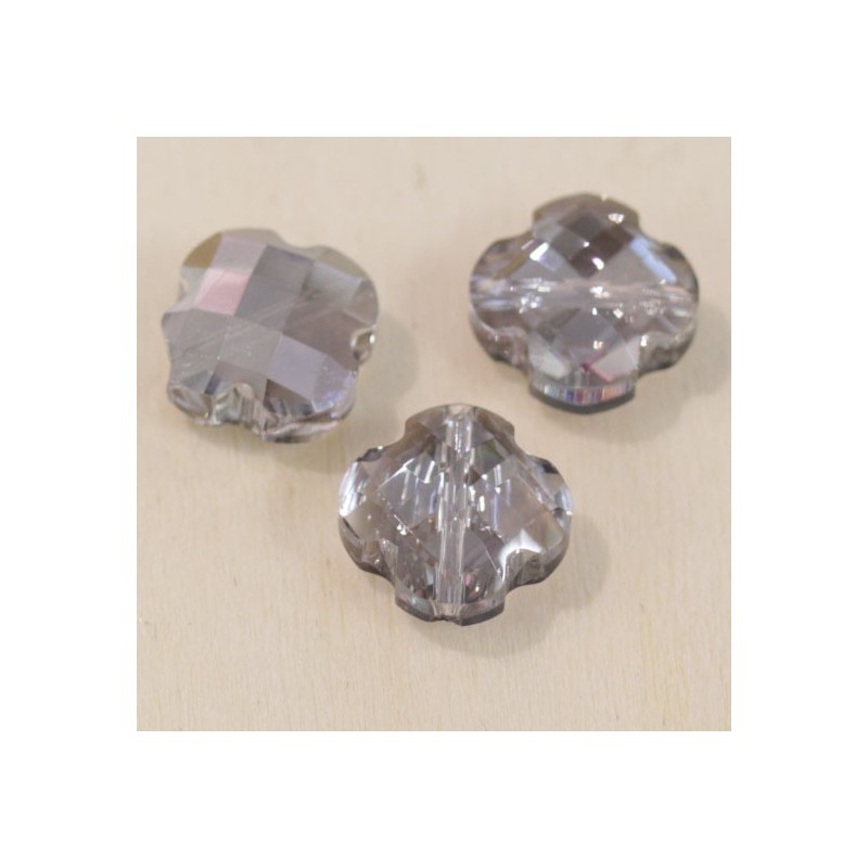 Perles en cristal à facettes  - Trèfle  12x12mm - Gris Fumé Ab Transparent