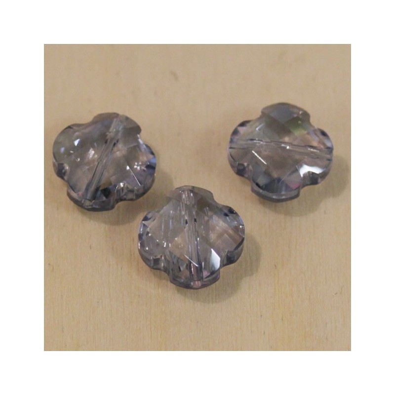 Perles en cristal à facettes  - Trèfle  12x12mm - Gris Transparent