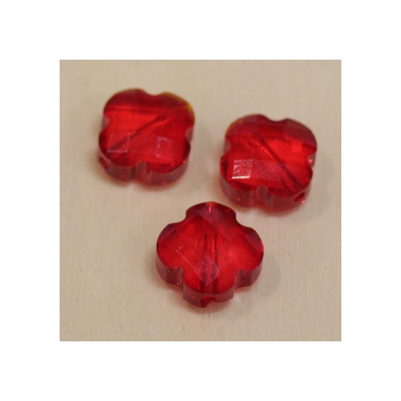 Perles en cristal à facettes  - Trèfle  12x12mm - Rouge Transparent