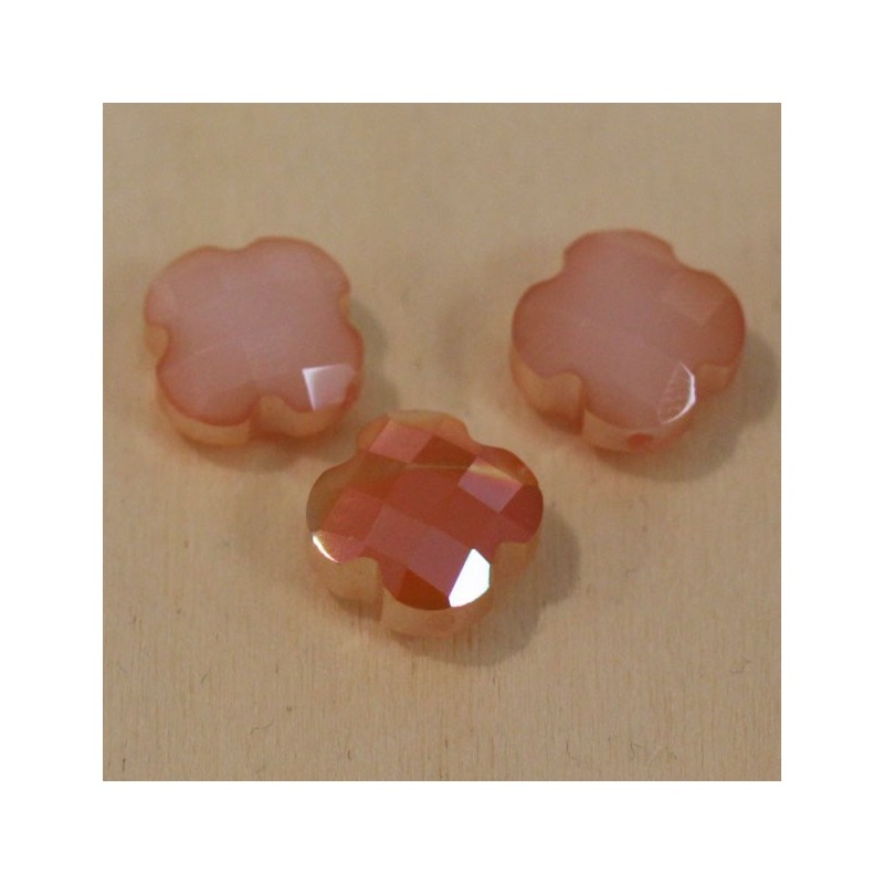 Perles en cristal à facettes  - Trèfle  12x12mm - Saumon Clair Laiteux