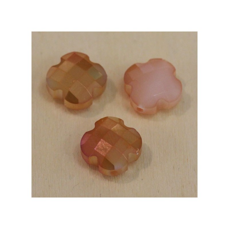Perles en cristal à facettes  - Trèfle  12x12mm - Saumon Fonce Laiteux