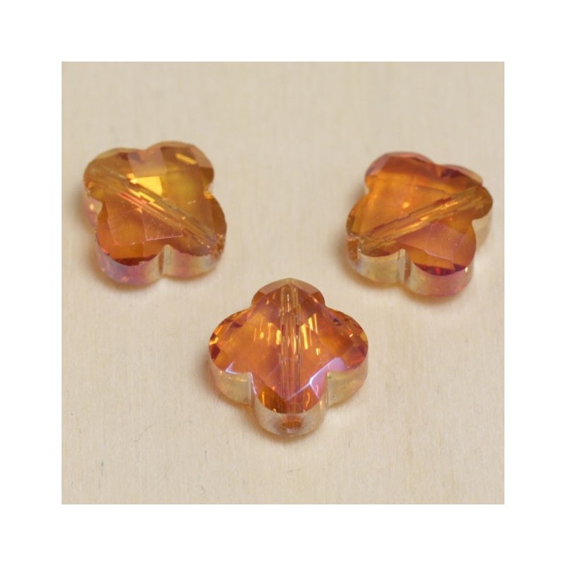 Perles en cristal à facettes  - Trèfle  12x12mm - Saumon Fonce Transparent
