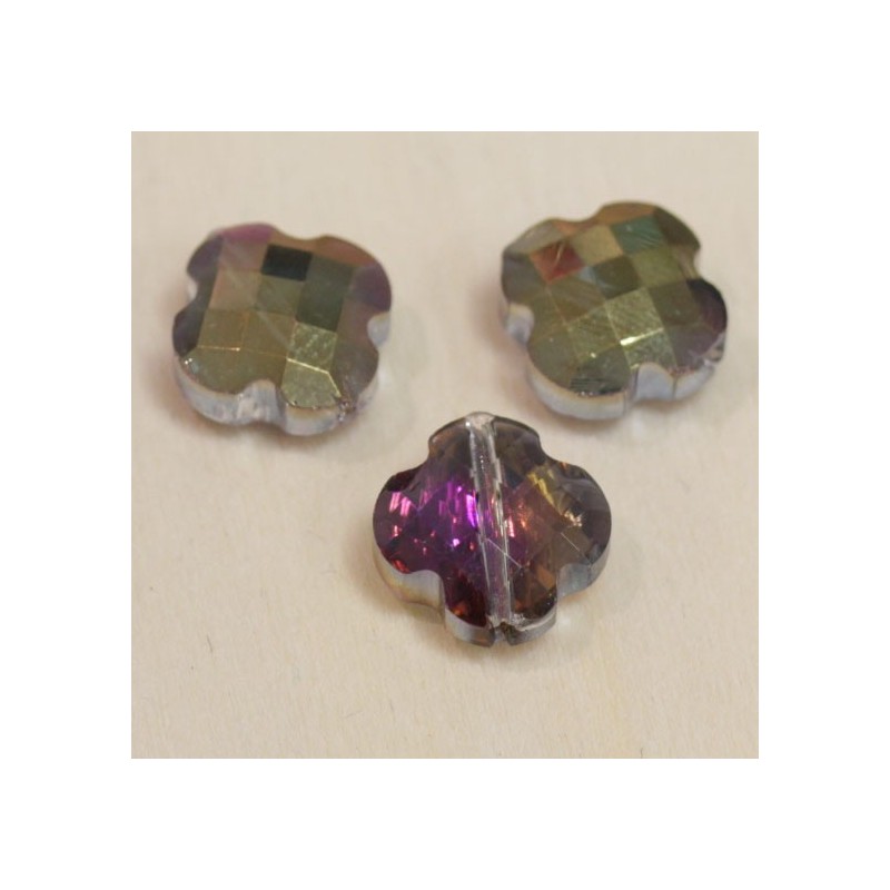 Perles en cristal à facettes  - Trèfle  12x12mm - Violet Doré Face Doré Ab