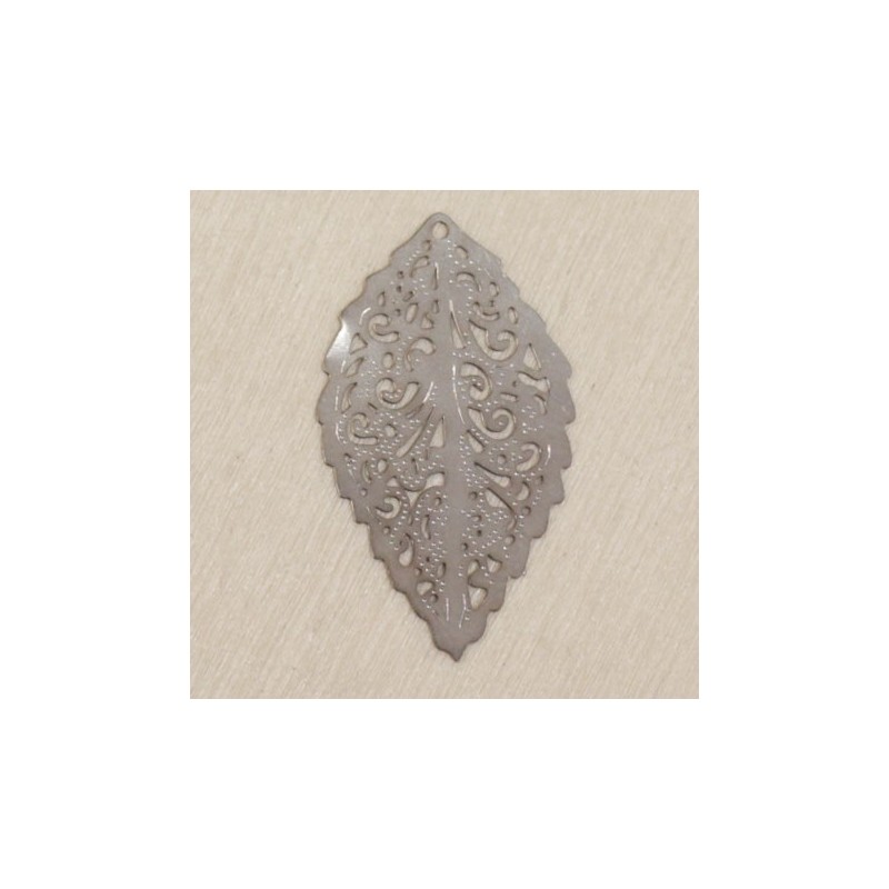 Pendentif Laser Cut - Feuille - 30x17mm - Argenté foncé