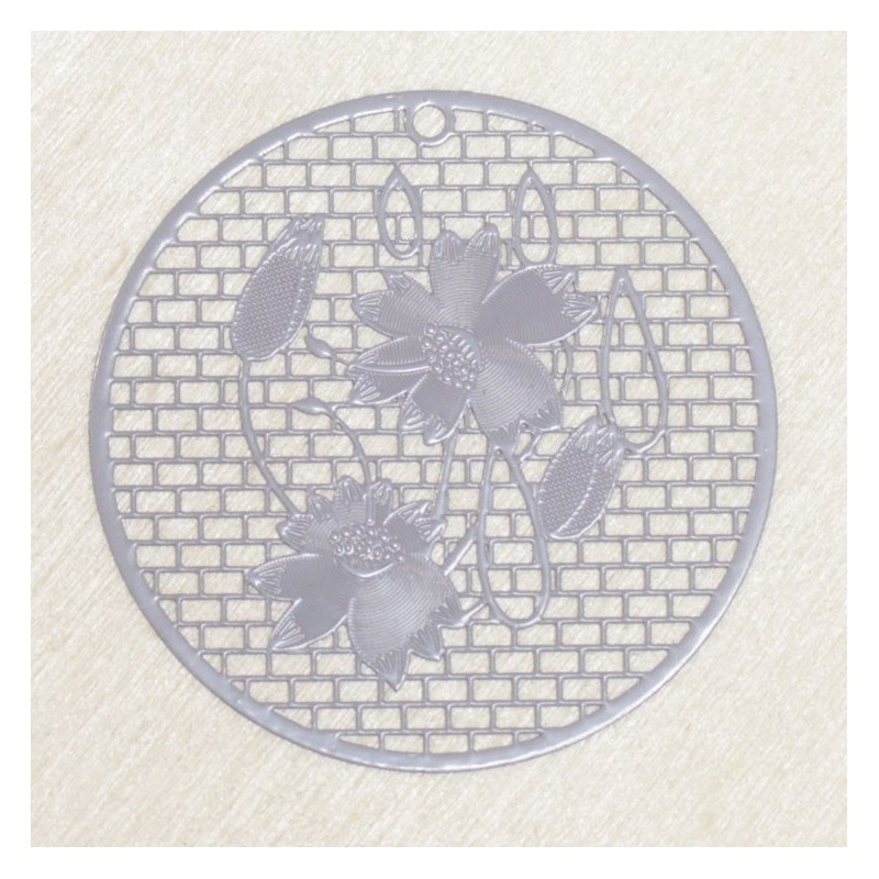 Pendentif Laser Cut - Rond fleur - 46mm - Gris