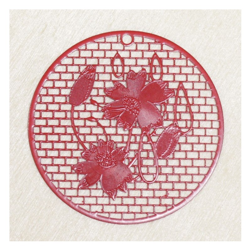 Pendentif Laser Cut - Rond fleur - 46mm - Rouge