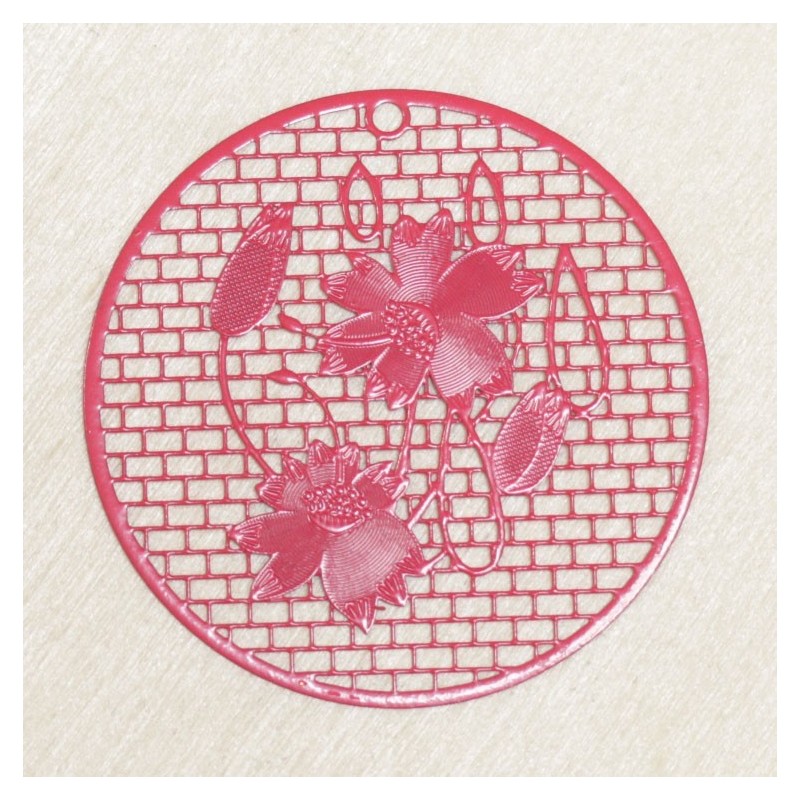 Pendentif Laser Cut - Rond fleur - 46mm - Rouge clair