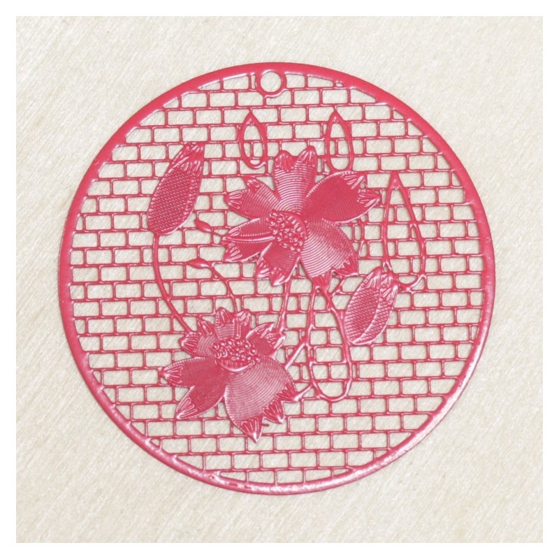 Pendentif Laser Cut - Rond fleur - 46mm - Rouge clair