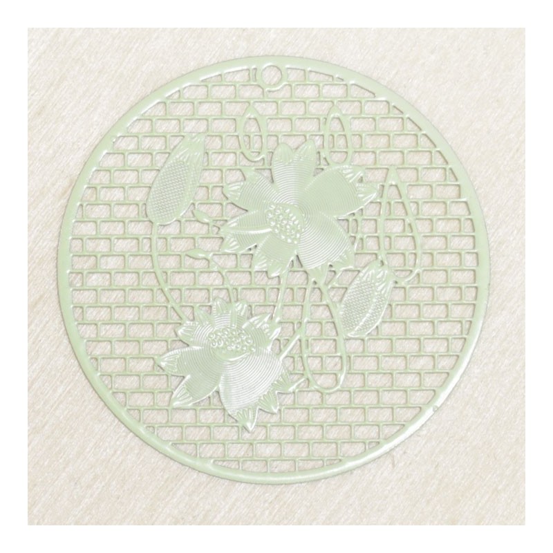 Pendentif Laser Cut - Rond fleur - 46mm - Vert clair