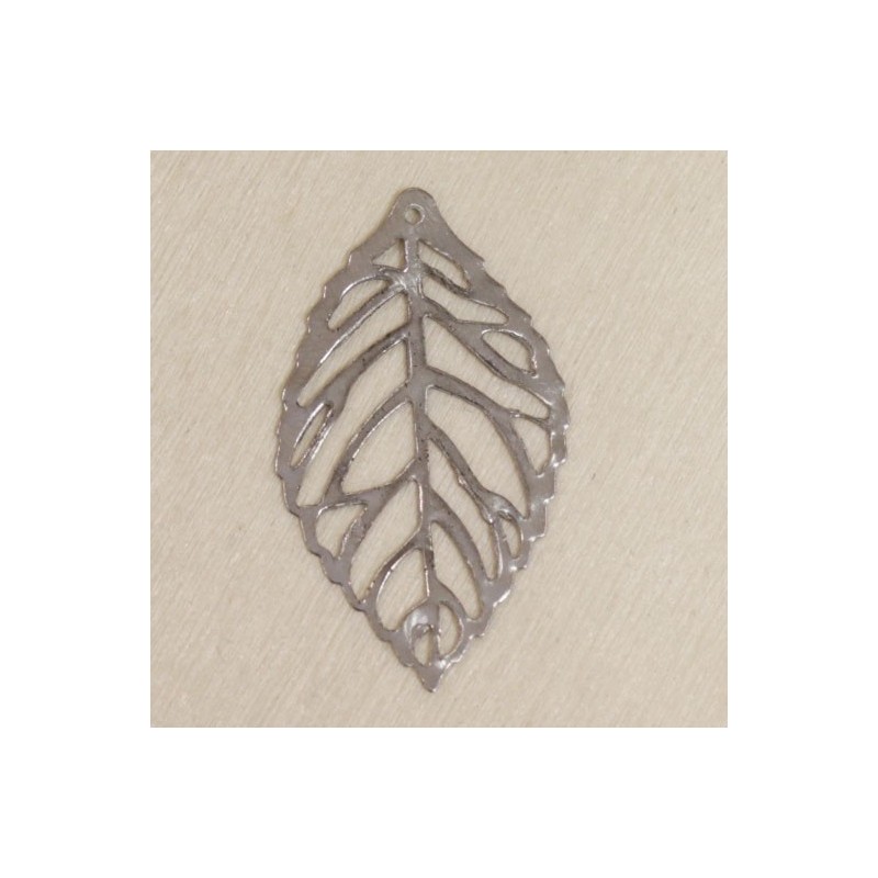 Pendentif fin - Feuille - 35x20mm - Argenté foncé