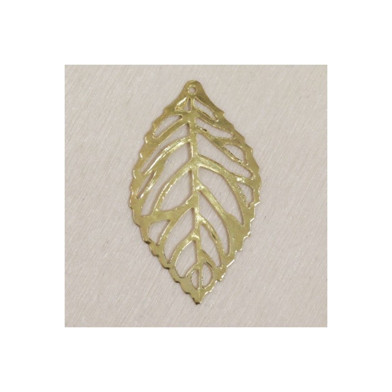 Pendentif fin - Feuille - 35x20mm - Doré