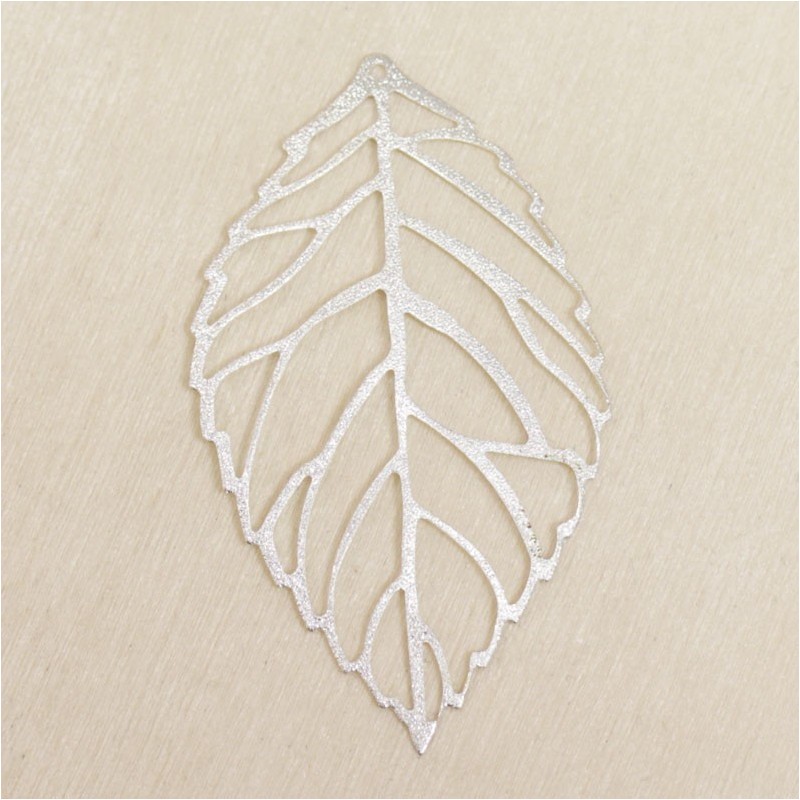 Pendentif fin - Feuille - 55x31mm - Argenté