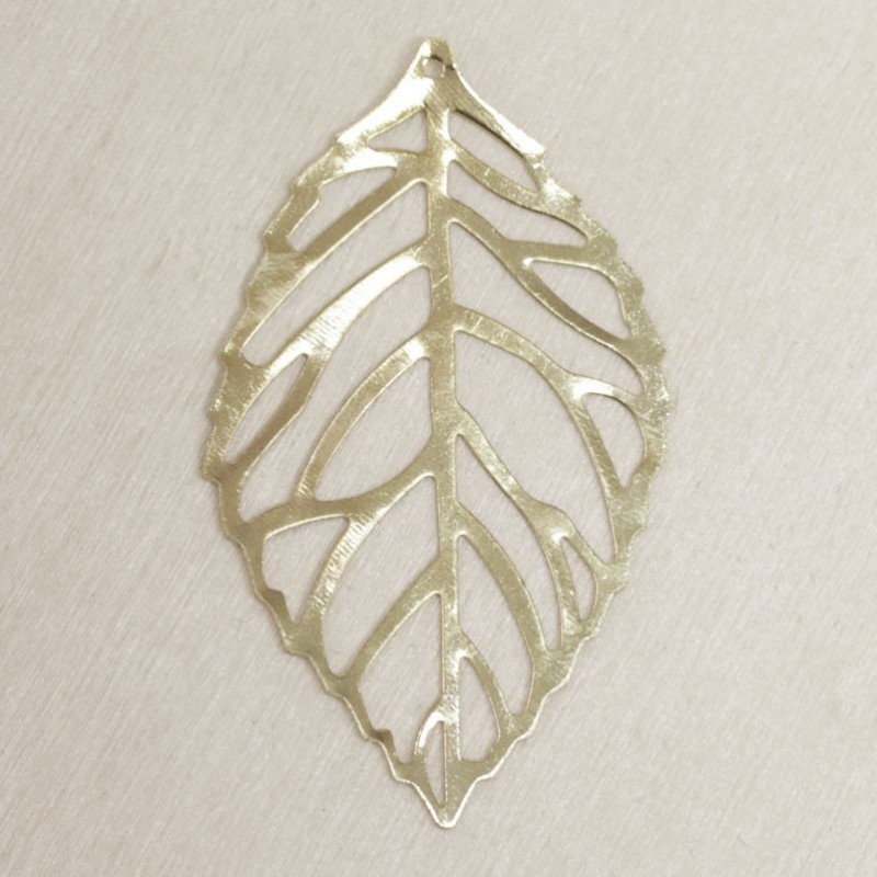 Pendentif fin - Feuille - 55x31mm - Doré