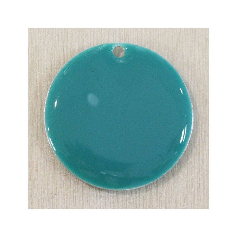 Sequin Emaillé en résine époxy rond 20mm - Bleu turquoise