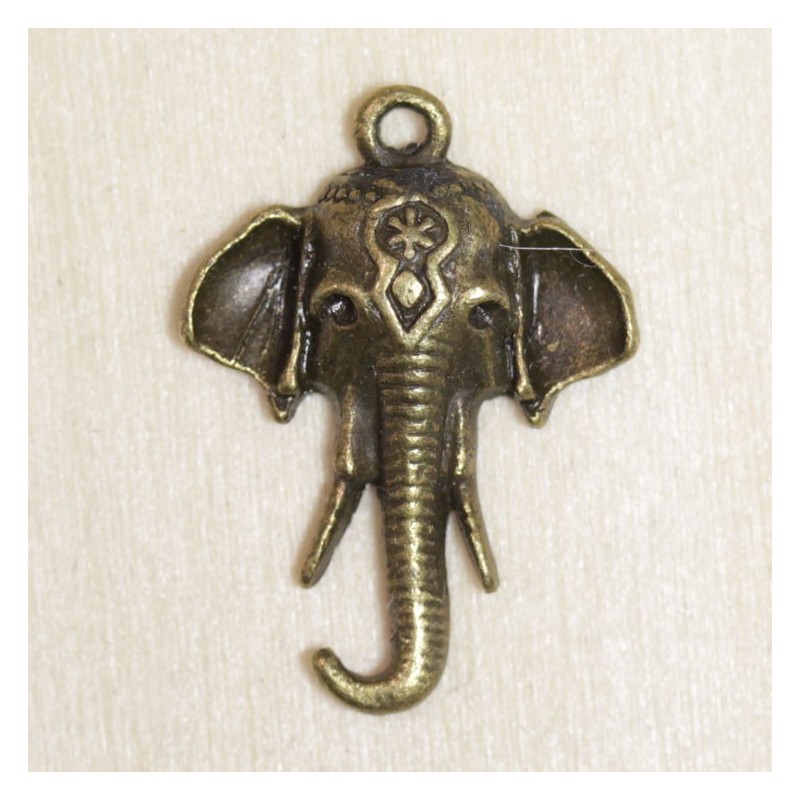 Breloque - Animaux - Tête d'éléphant - 25x18mm - Bronze