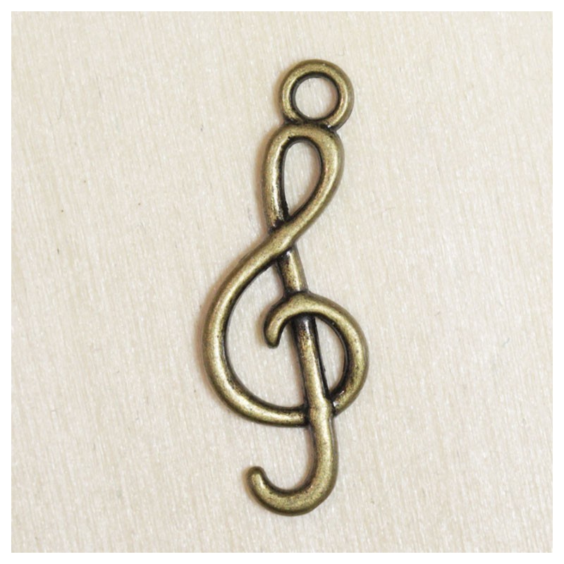 Breloque - Musique - Clé de sol - 25x10mm - Bronze