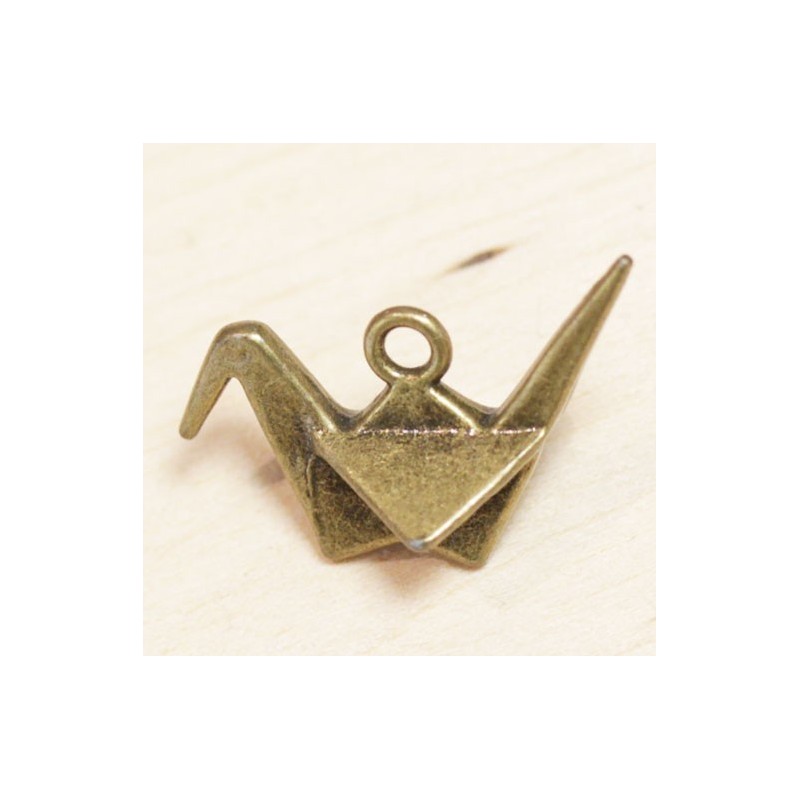 Breloque - Oiseaux - Grue origami - 28x30mm - Bronze