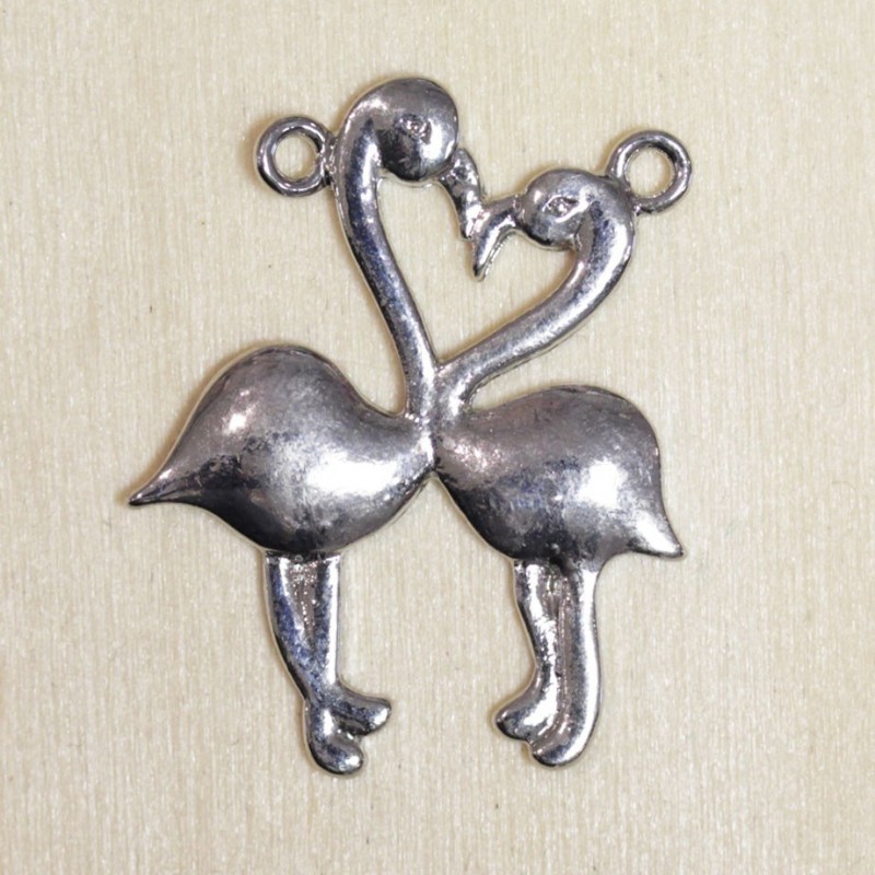 Connecteur - Métal - Oiseaux - Flamant rose - 29x23mm - Argenté foncé