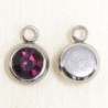 Breloque - Acier Inoxydable - Strass rond - 8x6mm - Argenté foncé et violet foncé