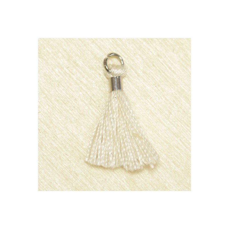 Mini Pompon de fil de coton - 15mm - Attache Argentée - Beige