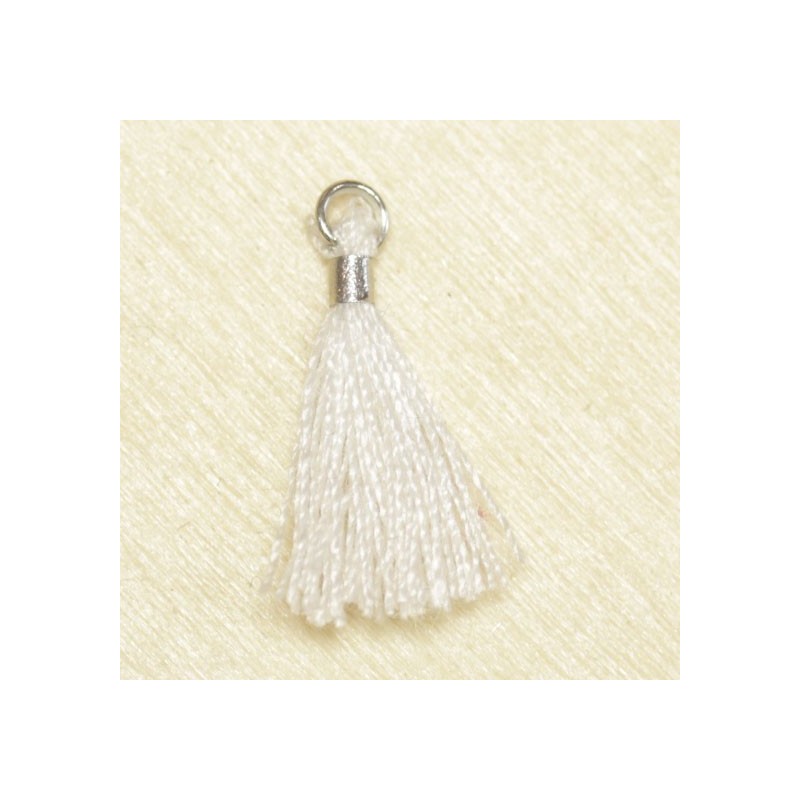 Mini Pompon de fil de coton - 15mm - Attache Argentée - Blanc