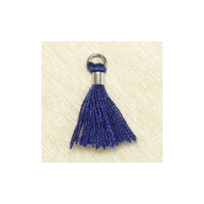 Mini Pompon de fil de coton - 15mm - Attache Argentée - Bleu Foncé