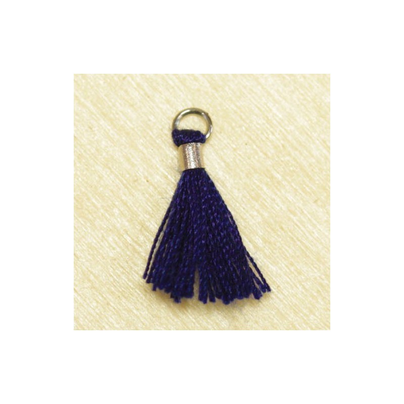 Mini Pompon de fil de coton - 15mm - Attache Argentée - Bleu Marine