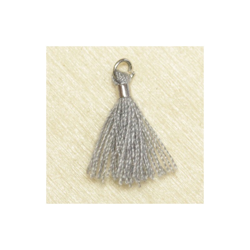 Mini Pompon de fil de coton - 15mm - Attache Argentée - Gris