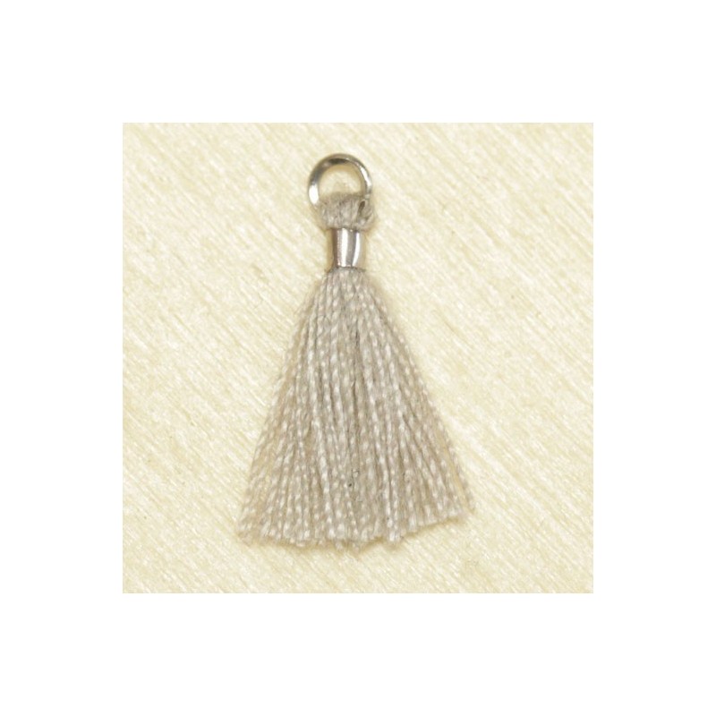 Mini Pompon de fil de coton - 15mm - Attache Argentée - Gris Clair