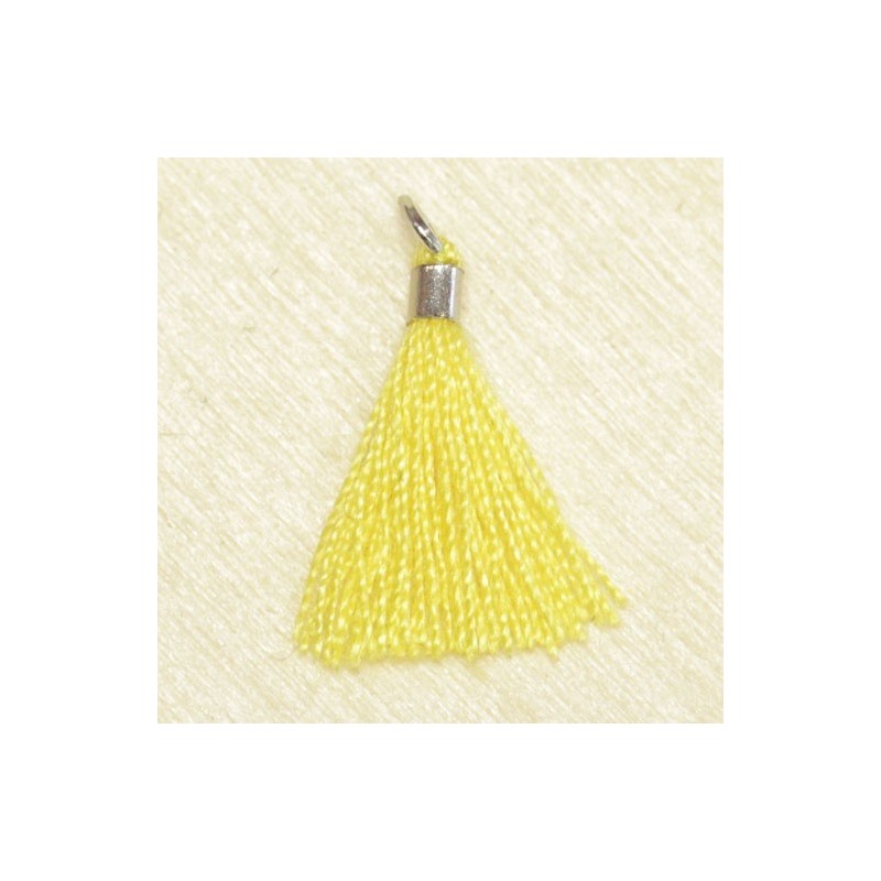 Mini Pompon de fil de coton - 15mm - Attache Argentée - Jaune