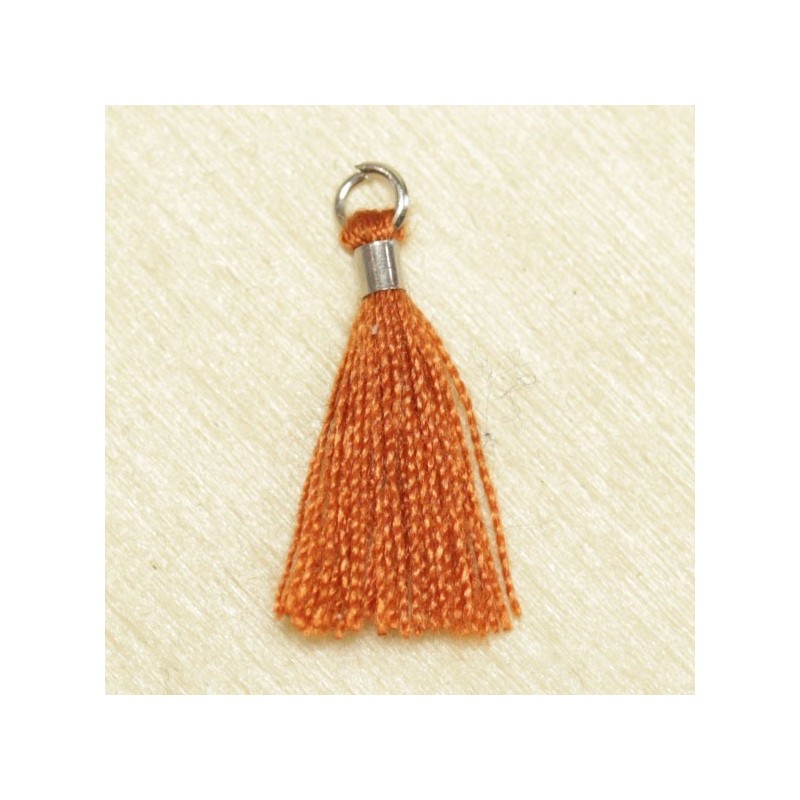 Mini Pompon de fil de coton - 15mm - Attache Argentée - Marron Rouille