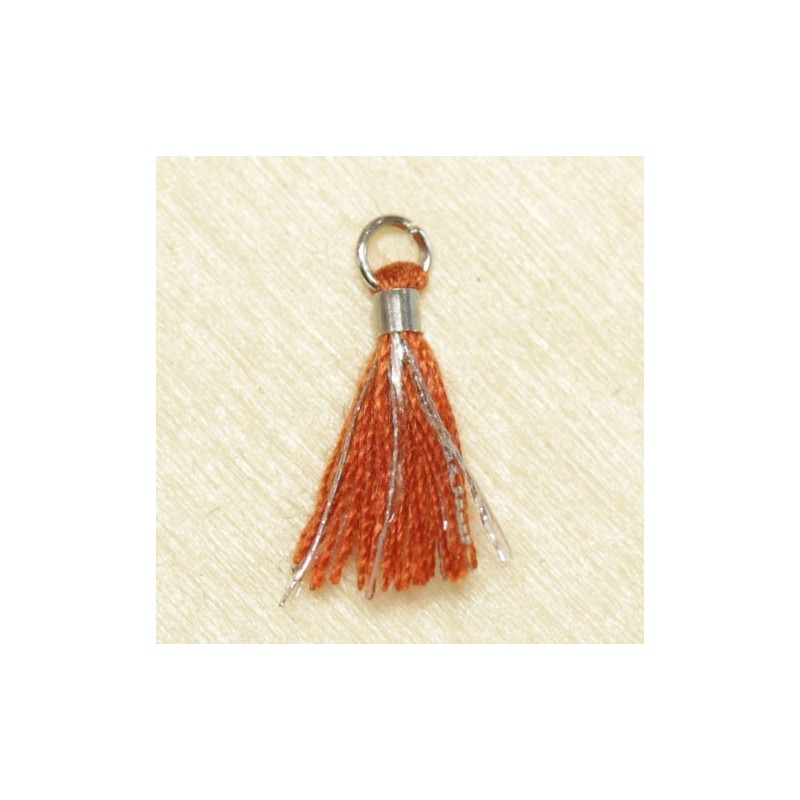 Mini Pompon de fil de coton - 15mm - Attache Argentée - Marron Rouille et Argenté