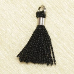 Mini Pompon de fil de coton - 15mm - Attache Argentée - Noir